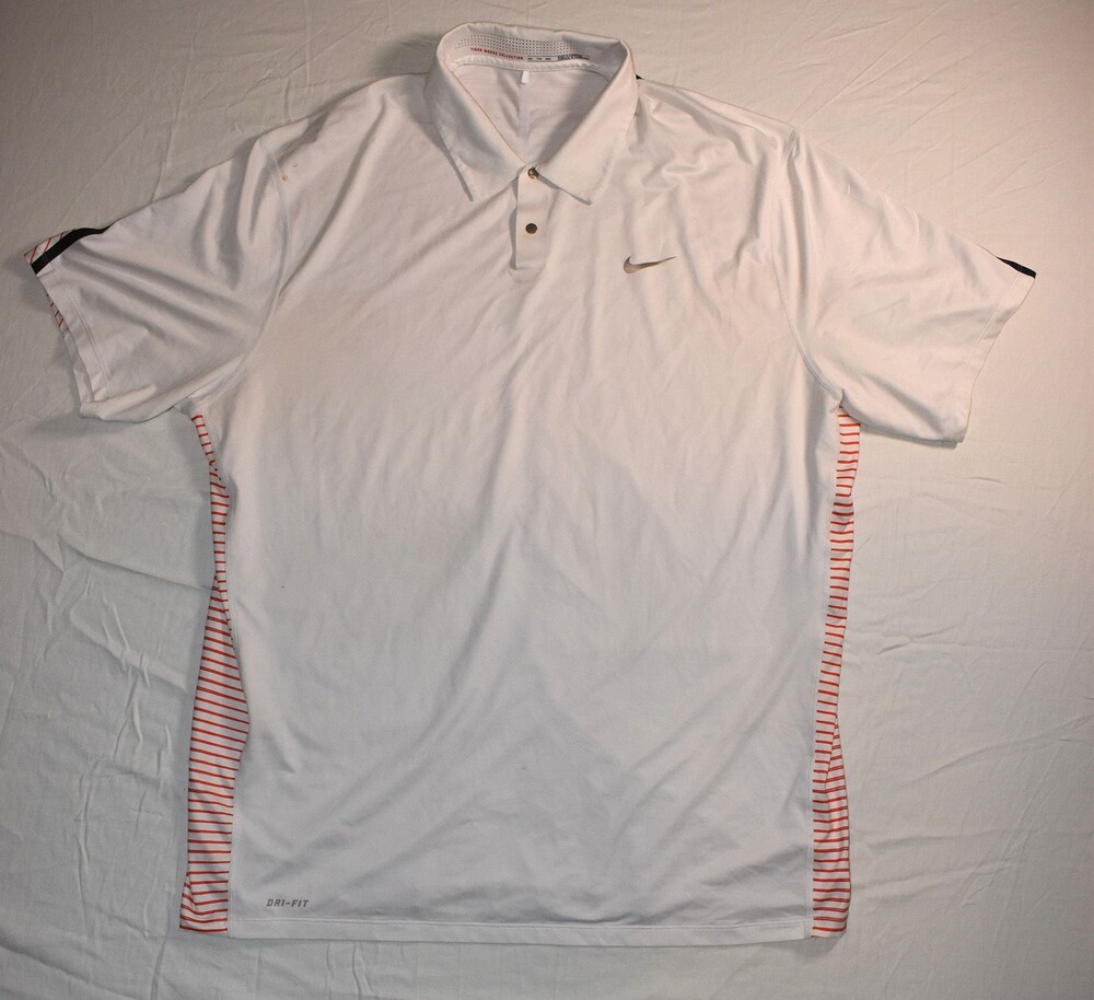 Nike Tiger Woods Dri-Fit Golf Polo Shirt White with Red Stripes (1011)